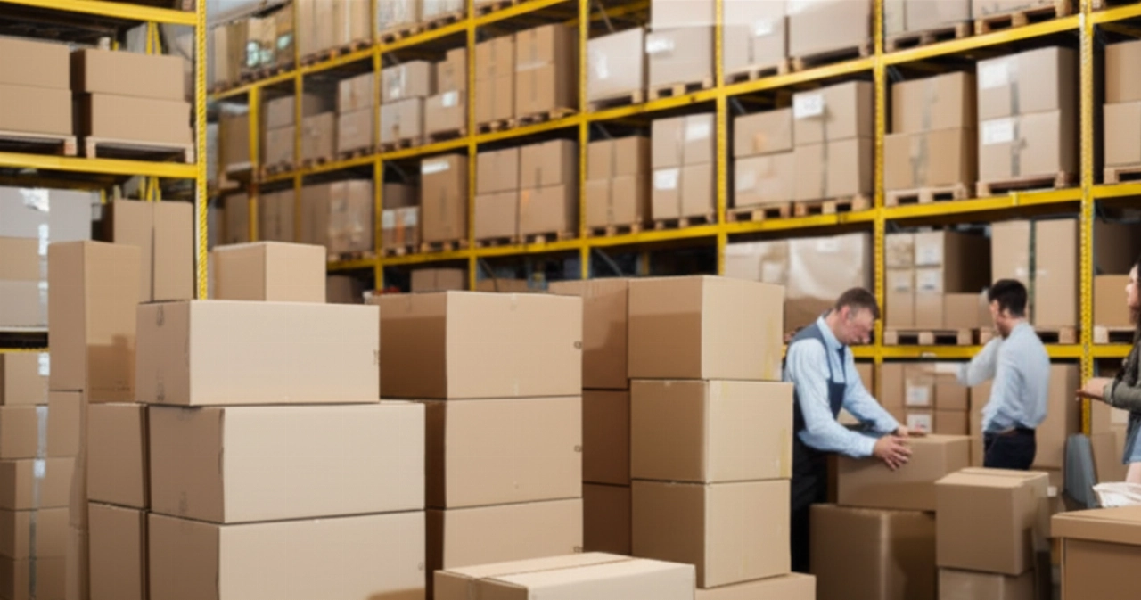 Wide selection of clean, stacked moving boxes in a hardware store or moving supply store.